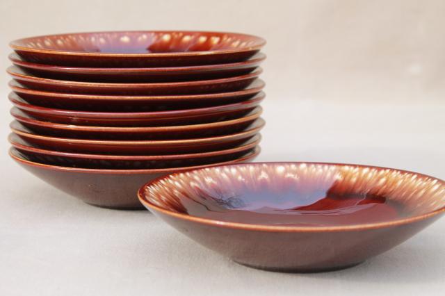 photo of vintage USA pottery brown drip glaze bowls, set of 10 salad bowls #4