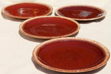 catalog photo of vintage USA pottery, brown drip glaze dinner plates lot of 4