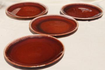 catalog photo of vintage USA pottery, brown drip glaze dinner plates lot of 4