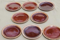 catalog photo of vintage USA pottery brown drip glaze stoneware pie or sandwich plate lot of 8 plates 