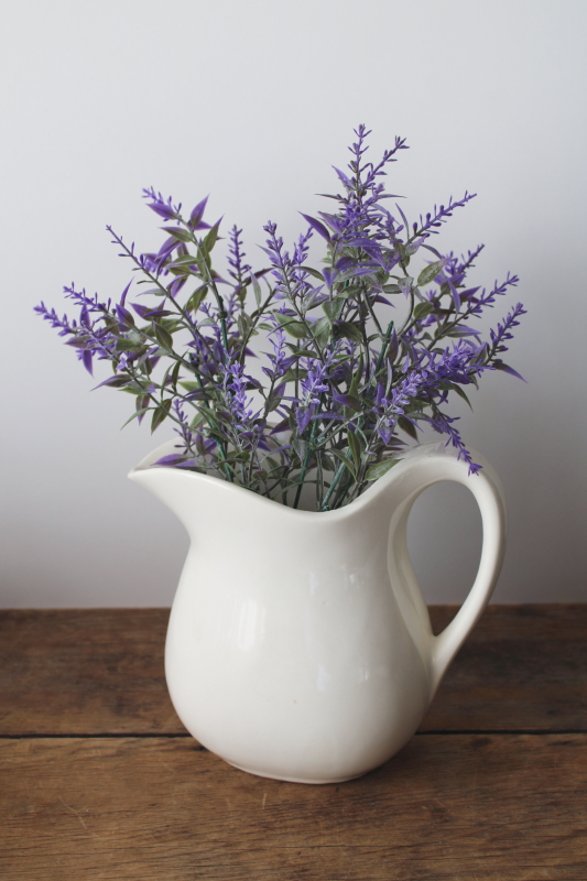 photo of vintage USA pottery, creamy white ceramic pitcher simple classic farmhouse style  #1