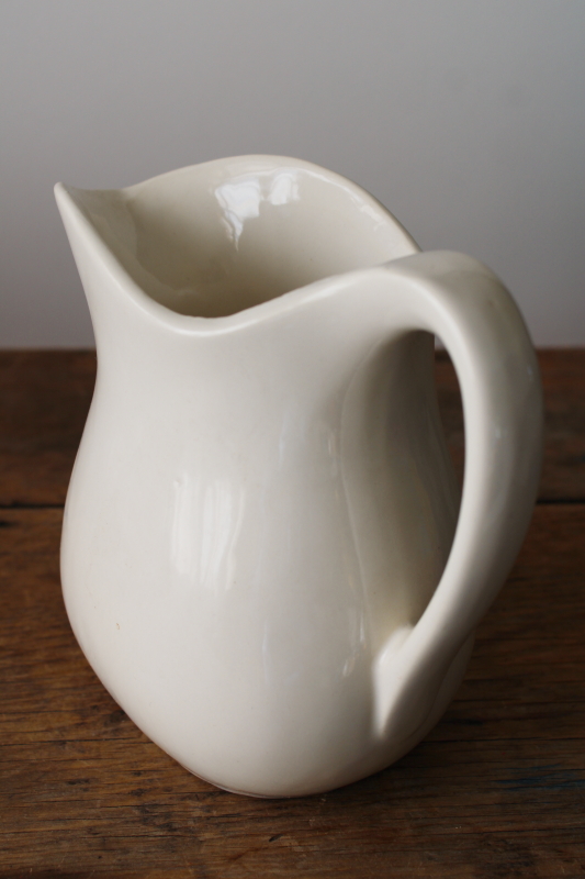 photo of vintage USA pottery, creamy white ceramic pitcher simple classic farmhouse style  #3