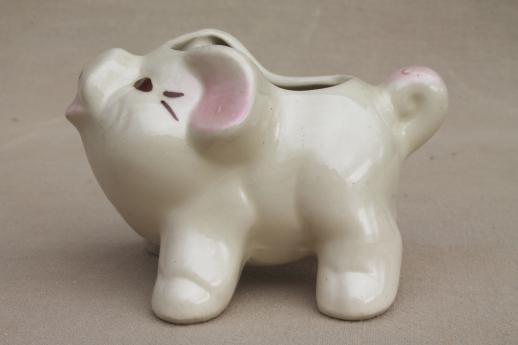 photo of vintage USA pottery planter, hand-painted pig retro novelty animal flower pot #3