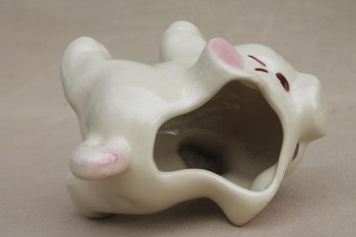 photo of vintage USA pottery planter, hand-painted pig retro novelty animal flower pot #5