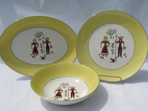 photo of vintage Homer Laughlin pottery serving pieces, farm folk couple, country kitchen dishes #1