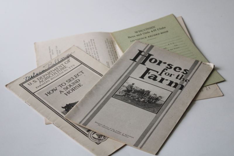 photo of vintage USDA booklets 1930s Horses on the Farm, How to Select a Sound Horse, 4H papers #1