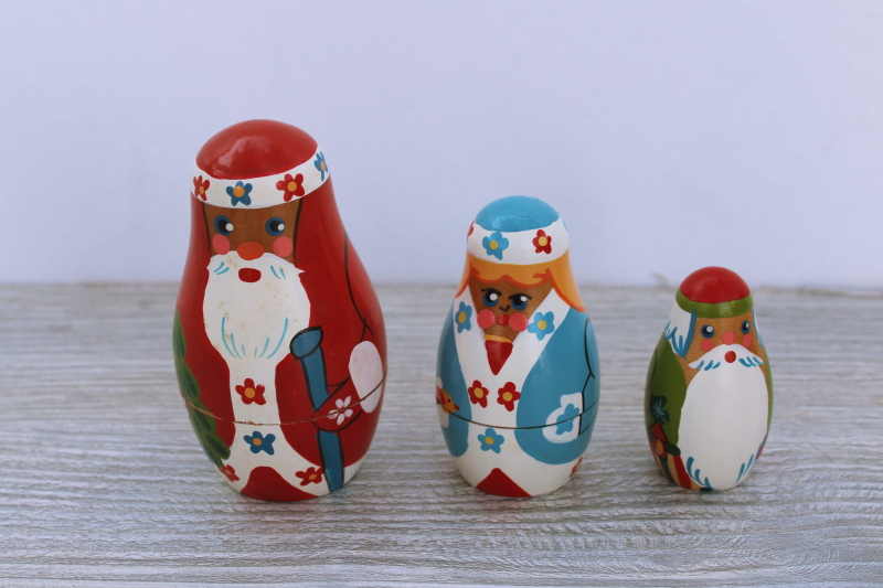 photo of vintage USSR matryoshka nesting dolls Father Christmas Santa hand painted wood folk art #1