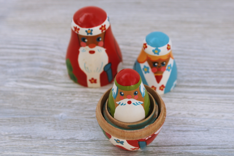 photo of vintage USSR matryoshka nesting dolls Father Christmas Santa hand painted wood folk art #4