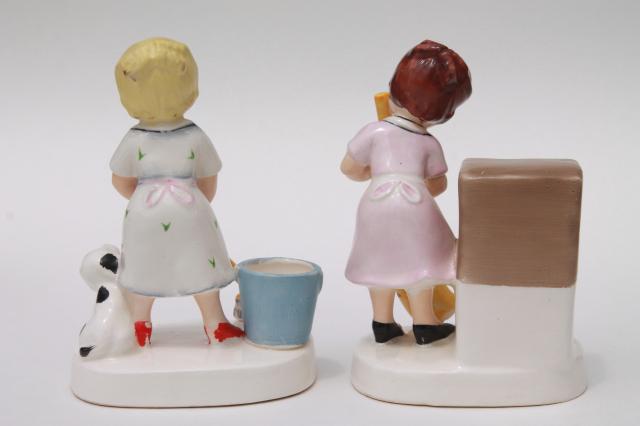 photo of vintage Ucagco Japan hand painted ceramic figurines Days of the Week housework girls #5