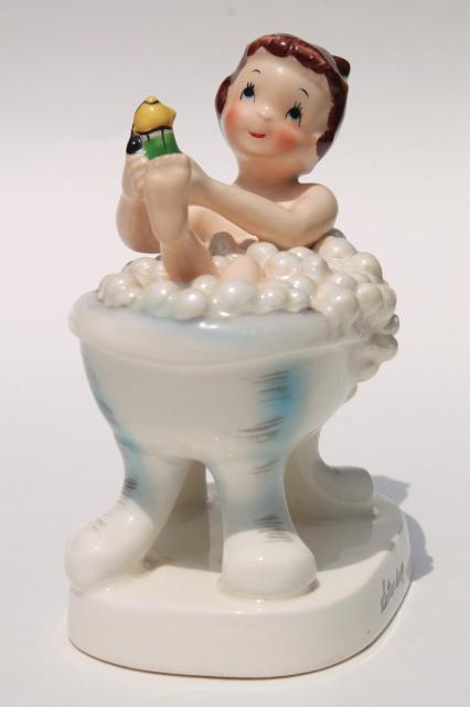 photo of vintage Ucagco Japan hand painted ceramic figurines Days of the Week housework girls #7