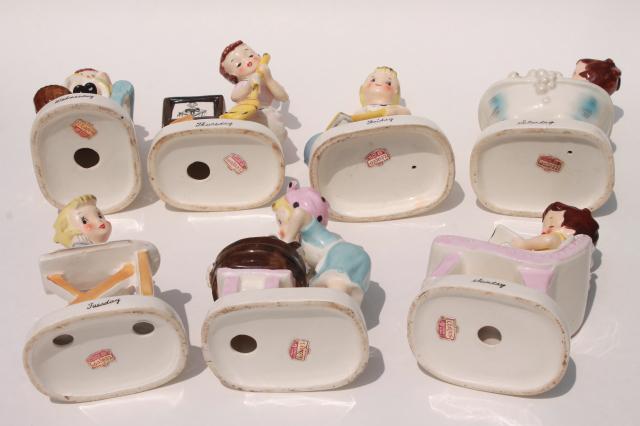 photo of vintage Ucagco Japan hand painted ceramic figurines Days of the Week housework girls #9