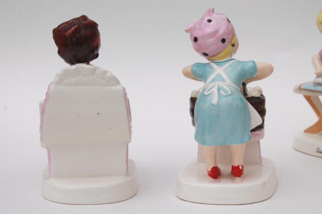 photo of vintage Ucagco Japan hand painted ceramic figurines Days of the Week housework girls #15