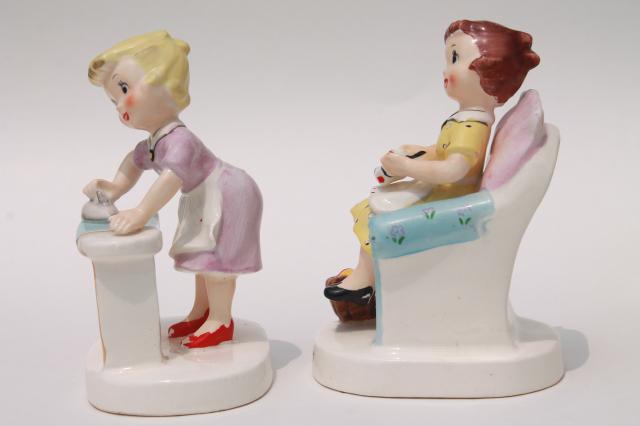 photo of vintage Ucagco Japan hand painted ceramic figurines Days of the Week housework girls #18