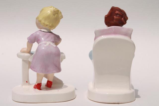 photo of vintage Ucagco Japan hand painted ceramic figurines Days of the Week housework girls #19