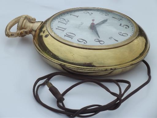 photo of vintage United electric pocket watch wall clock, metal w/ convex glass #3