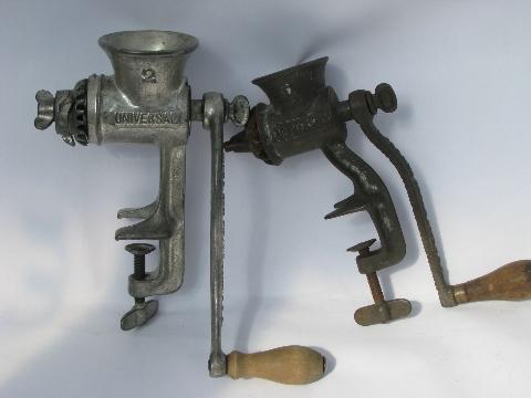 photo of vintage Universal kitchen food & meat chopper lot, grinder #0 & #2 #1