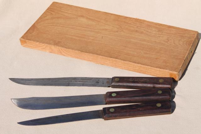 photo of vintage Utica Forge knife set, old high carbon steel knives, carving & butcher knives #1