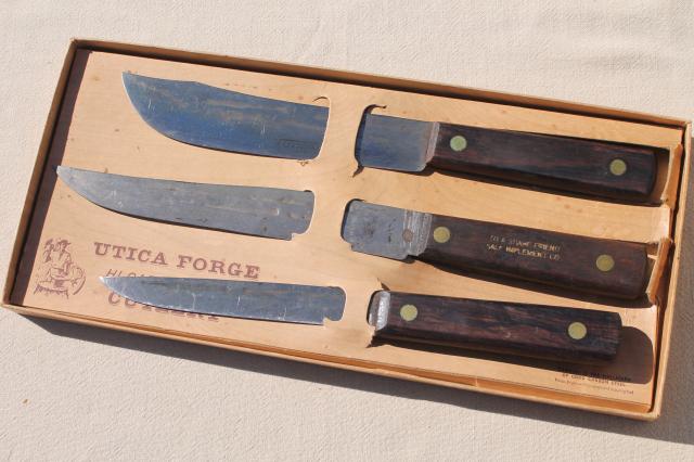 photo of vintage Utica Forge knife set, old high carbon steel knives, carving & butcher knives #3