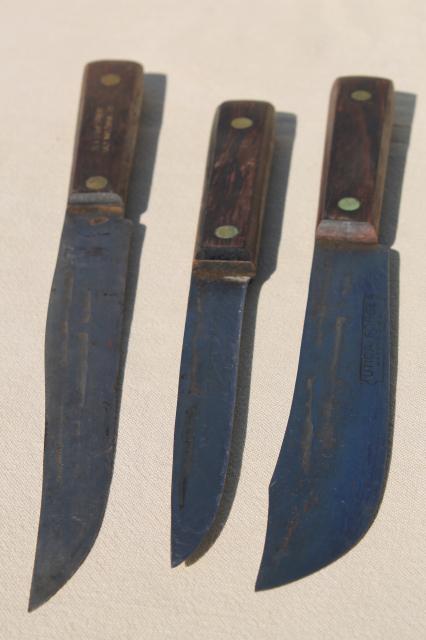 photo of vintage Utica Forge knife set, old high carbon steel knives, carving & butcher knives #9