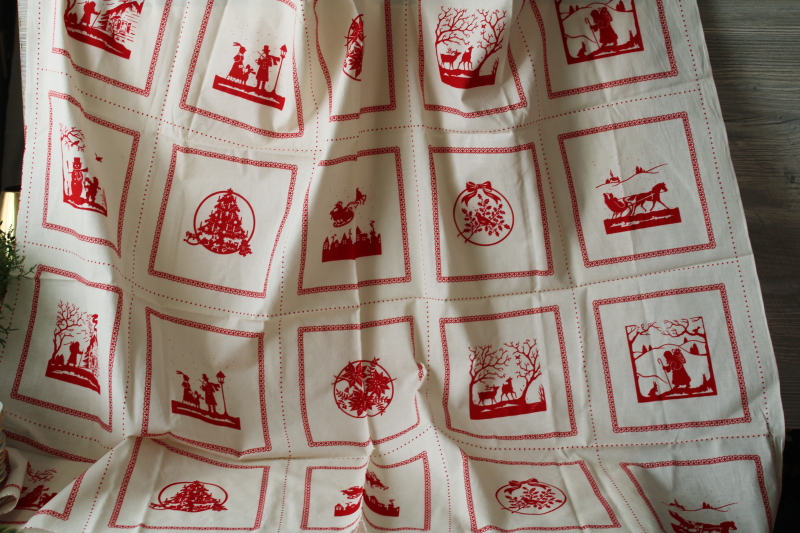 photo of vintage VIP Cranston Print Works cotton fabric, red Christmas silhouettes blocks for quilting, cottagecore sewing  #1