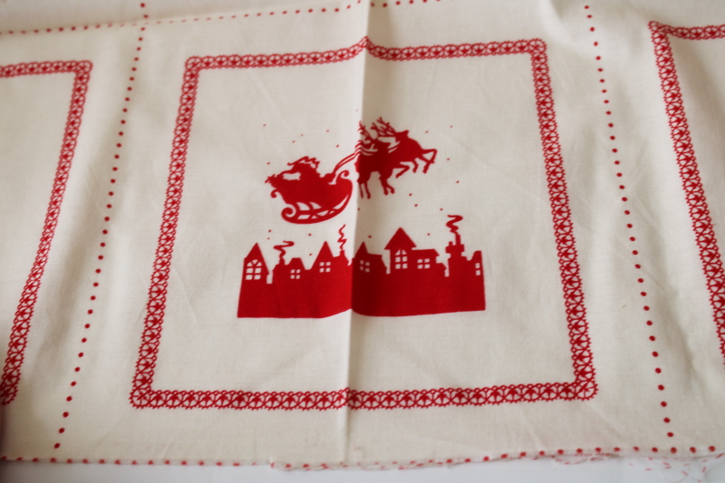 photo of vintage VIP Cranston Print Works cotton fabric, red Christmas silhouettes blocks for quilting, cottagecore sewing  #3