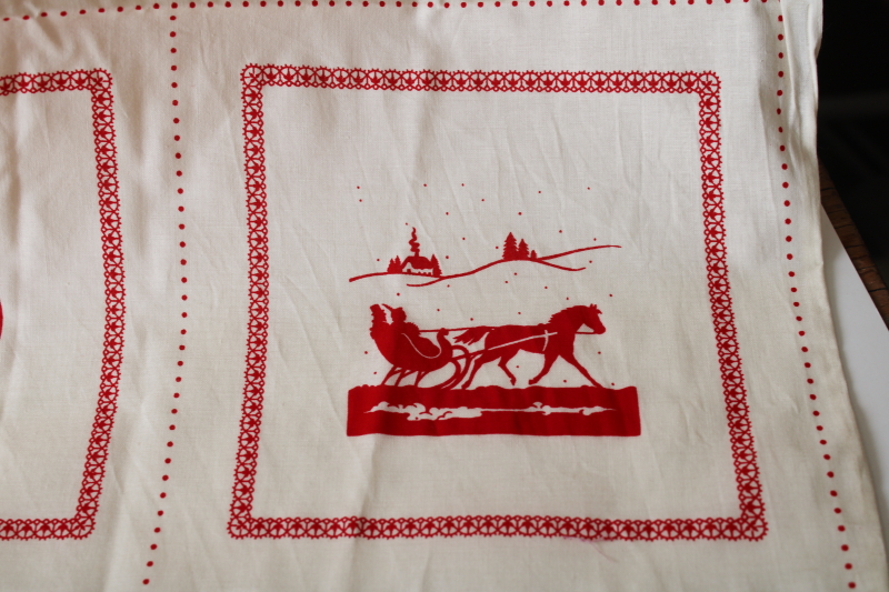 photo of vintage VIP Cranston Print Works cotton fabric, red Christmas silhouettes blocks for quilting, cottagecore sewing  #4
