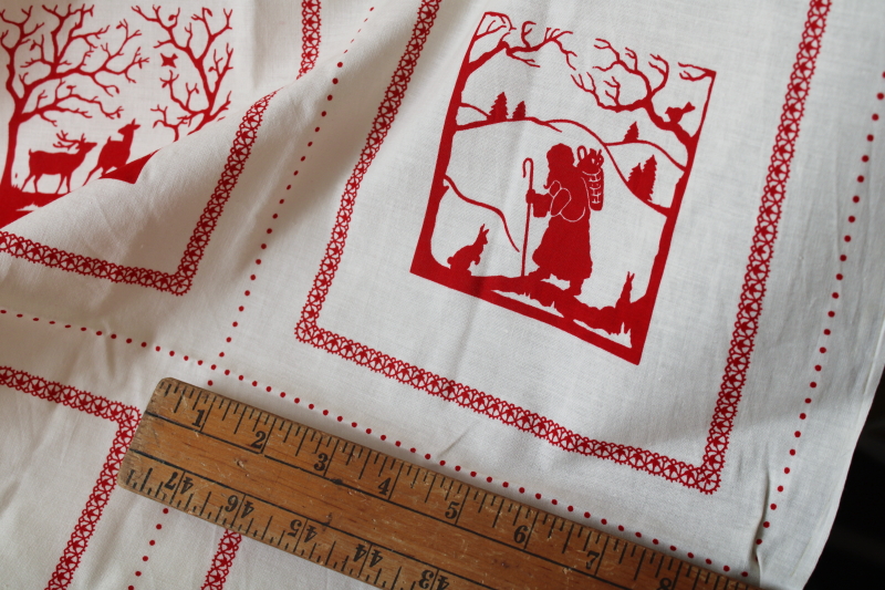 photo of vintage VIP Cranston Print Works cotton fabric, red Christmas silhouettes blocks for quilting, cottagecore sewing  #5