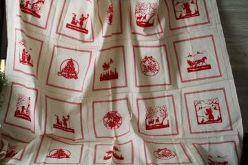 catalog photo of vintage VIP Cranston Print Works cotton fabric, red Christmas silhouettes blocks for quilting, cottagecore sewing 