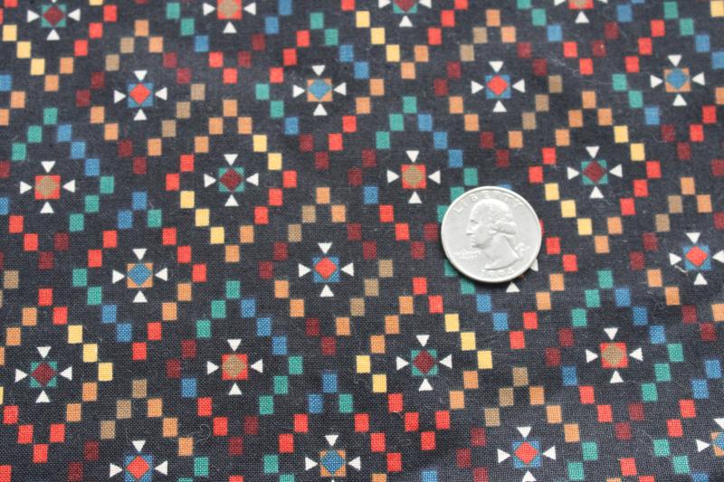 photo of vintage VIP Cranston cotton fabric, Indian blanket style tiny print black w/ brights #1