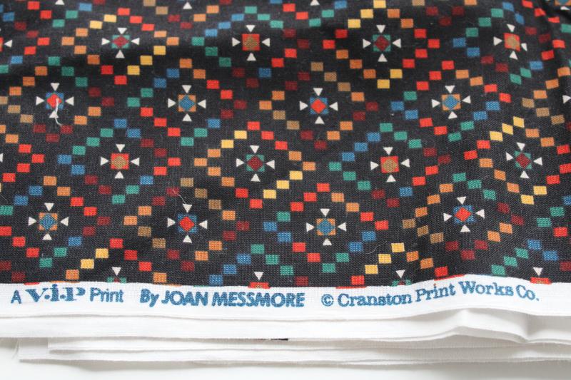 photo of vintage VIP Cranston cotton fabric, Indian blanket style tiny print black w/ brights #3