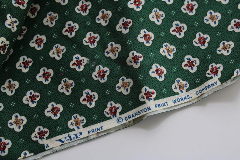 photo of vintage VIP Cranston cotton fabric, Victorian style flowered print on dark green #2