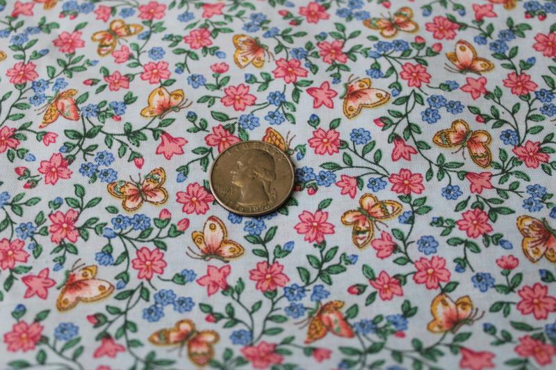 photo of vintage VIP Cranston print cotton fabric, butterflies, pink & blue flowers #1