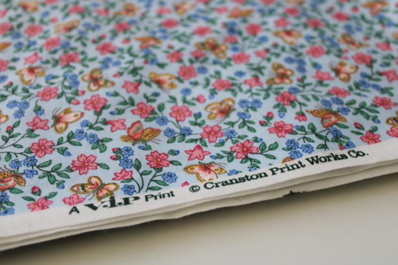 photo of vintage VIP Cranston print cotton fabric, butterflies, pink & blue flowers #2