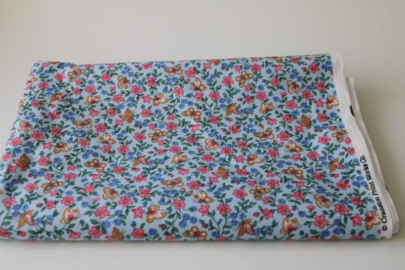 photo of vintage VIP Cranston print cotton fabric, butterflies, pink & blue flowers #4