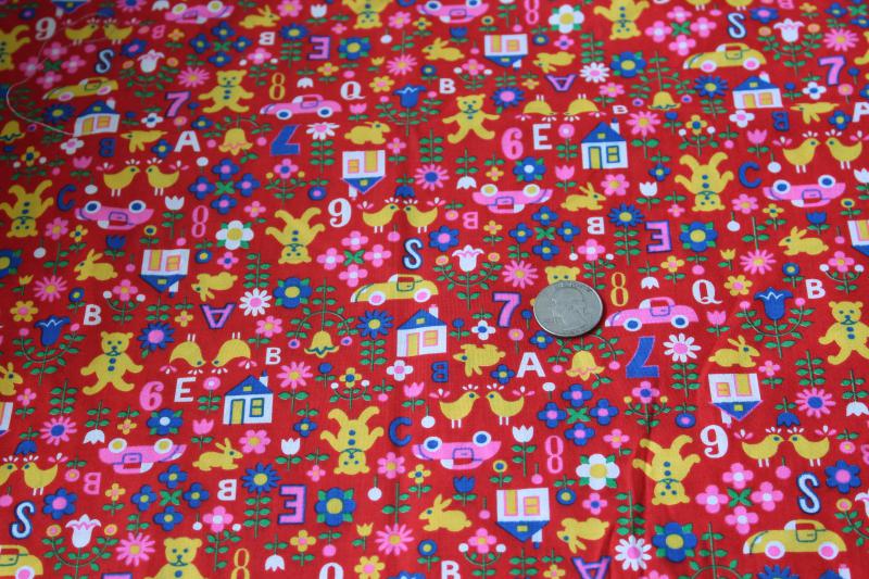 photo of vintage VIP print cotton fabric, children's toys & ABCs in bright colors #1