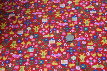 vintage VIP print cotton fabric, children's toys & ABCs in bright colors