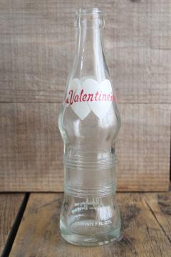 catalog photo of vintage Valentine's soda red & white hearts advertising, old glass pop bottle