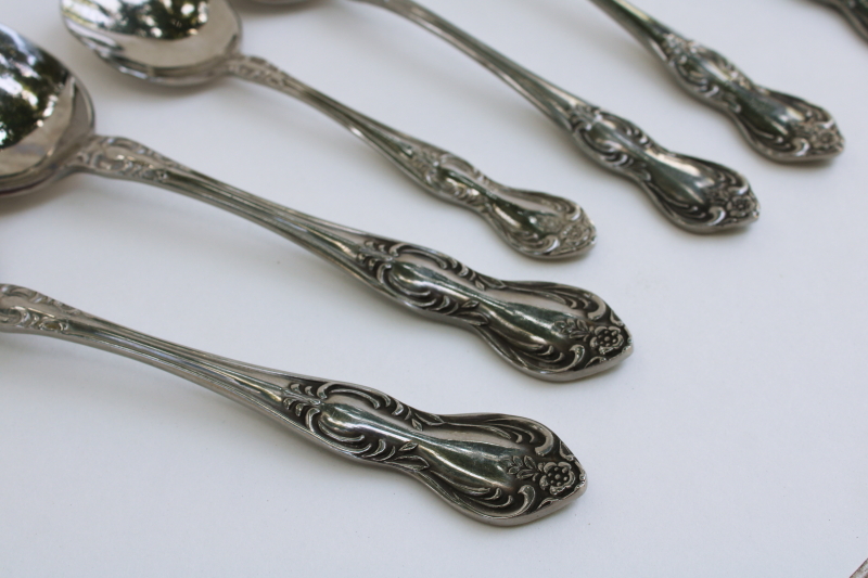photo of vintage Valhalla flatware, Easterling stainless Japan serving & soup spoons, shell sugar spoon  #2