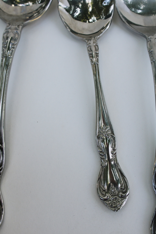 photo of vintage Valhalla flatware, Easterling stainless Japan serving & soup spoons, shell sugar spoon  #3