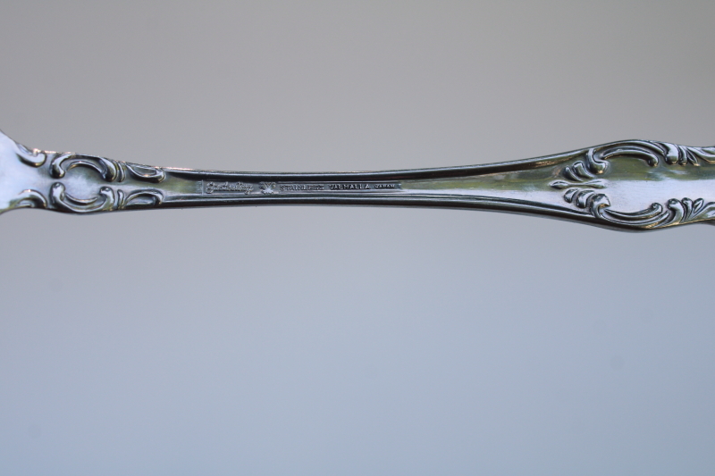 photo of vintage Valhalla flatware, Easterling stainless Japan serving & soup spoons, shell sugar spoon  #4