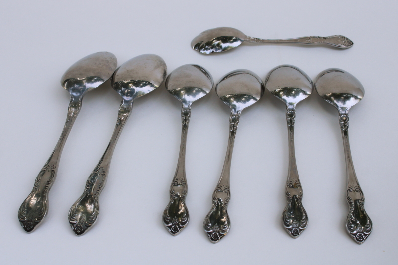photo of vintage Valhalla flatware, Easterling stainless Japan serving & soup spoons, shell sugar spoon  #5