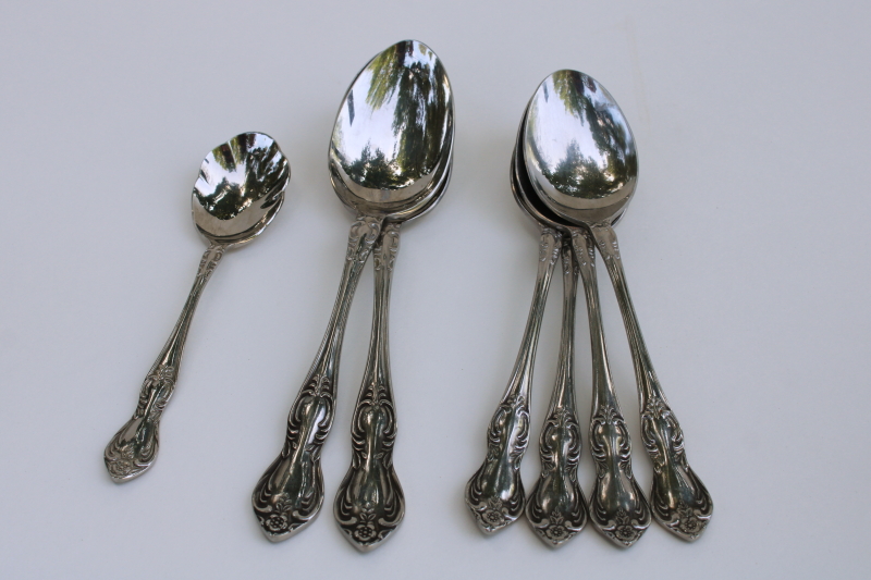 photo of vintage Valhalla flatware, Easterling stainless Japan serving & soup spoons, shell sugar spoon  #6