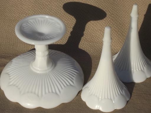 photo of vintage Vallerysthal milk glass epergne, French flower vase w/ two horns #6