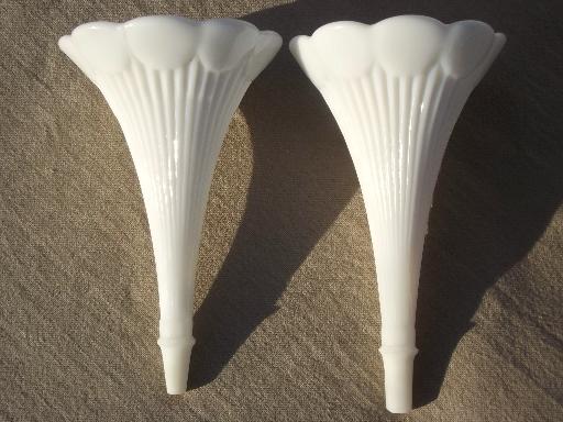 photo of vintage Vallerysthal milk glass epergne, French flower vase w/ two horns #7