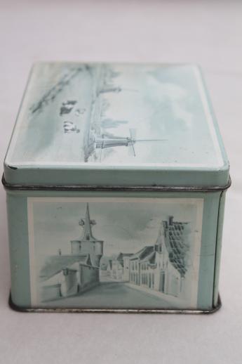 photo of vintage Van Dungen's dutch chocolate tin, Holland delft scene of cows in blue & white #5