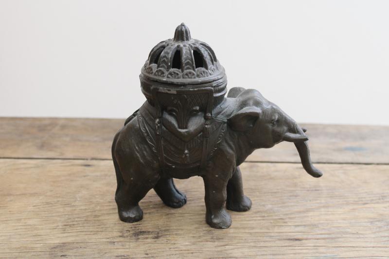 photo of vintage Vantines incense burner, cast metal Indian elephant figure made in France #1