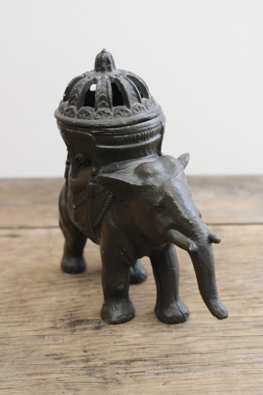 photo of vintage Vantines incense burner, cast metal Indian elephant figure made in France #2