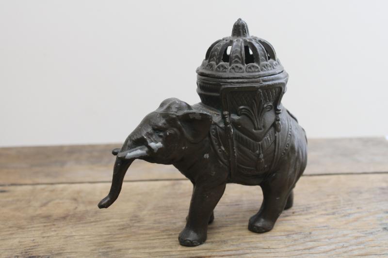 photo of vintage Vantines incense burner, cast metal Indian elephant figure made in France #3