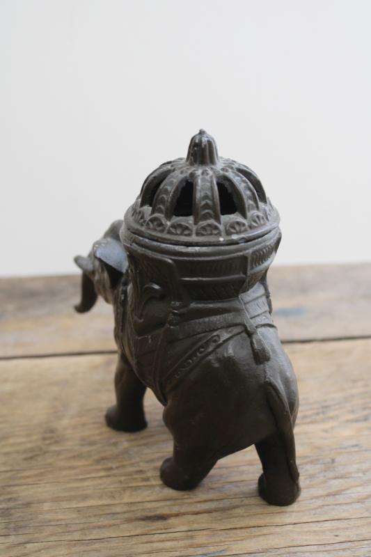 photo of vintage Vantines incense burner, cast metal Indian elephant figure made in France #4