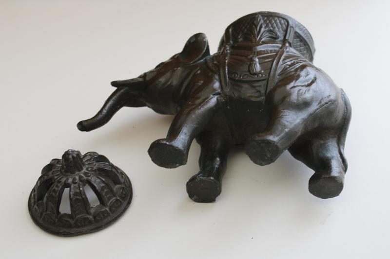 photo of vintage Vantines incense burner, cast metal Indian elephant figure made in France #6